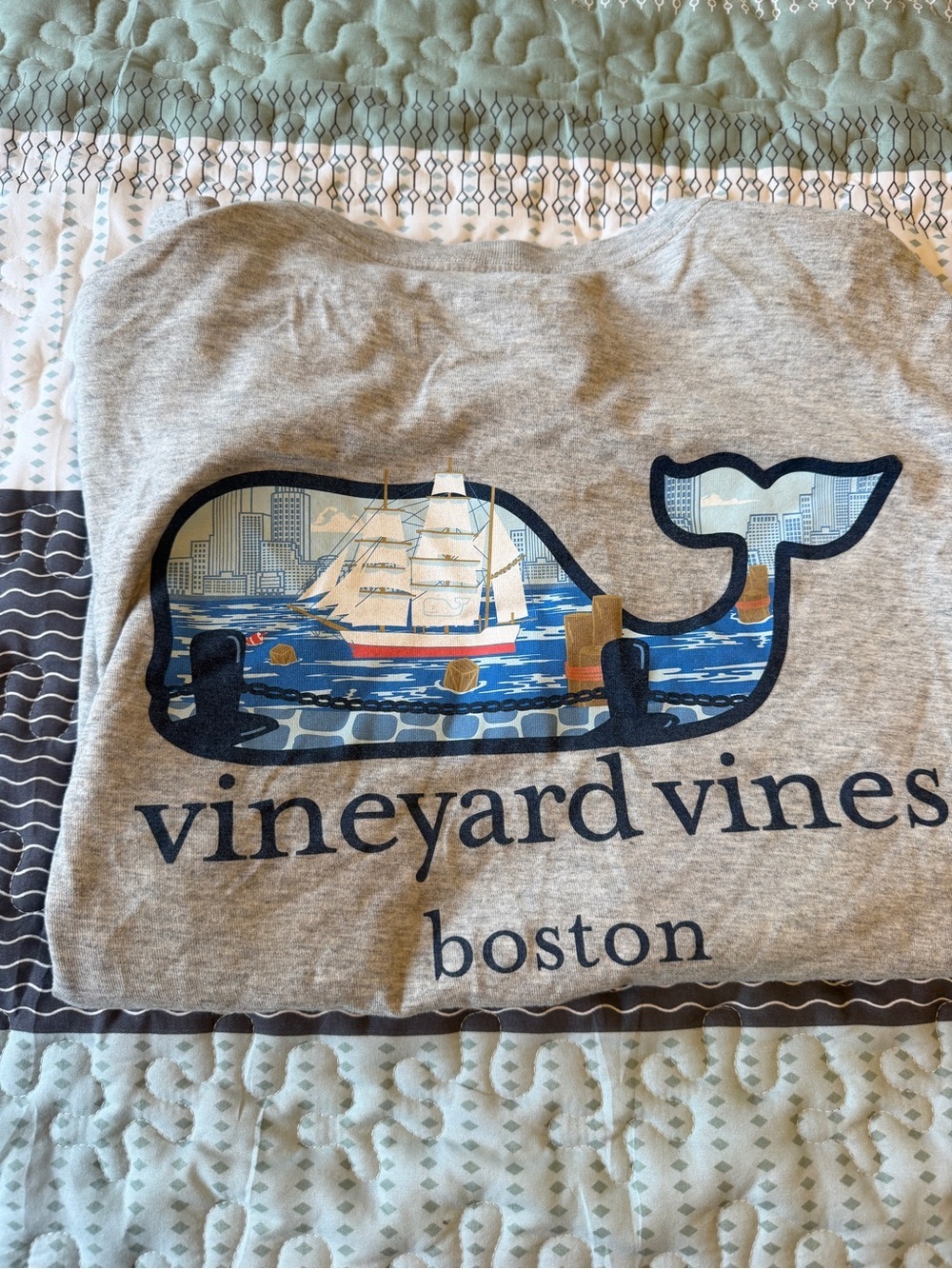 Vineyard Vines Gray Boston Whale Graphic Tee